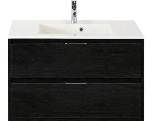 Ensemble de meubles de salle de bains Porto 90 cm pierre artificielle lavabo Plano meuble bas black oak