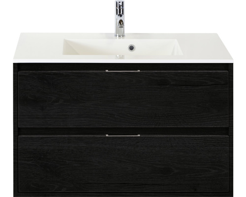 Set de meubles de salle de bains sanox Porto 90 cm black oak 2 pièces meuble bas avec lavabo en fonte minérale