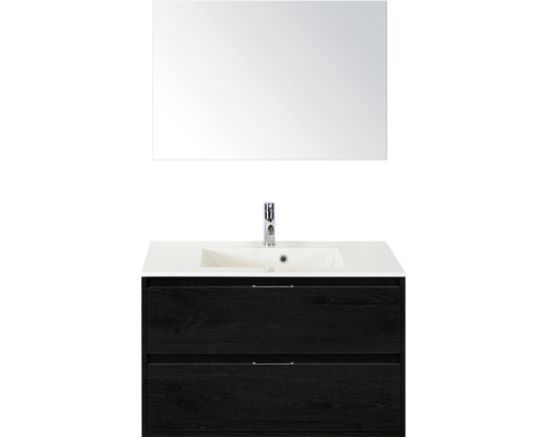 Set de meubles de salle de bains sanox Porto 120 cm black oak 2 pièces meuble bas avec lavabo double en fonte minérale