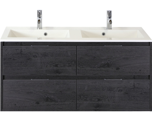 Ensemble de meubles de salle de bains Sanox Porto couleur de façade black oak lxhxp 120 x 75 x 52 cm avec double vasque en fonte minérale