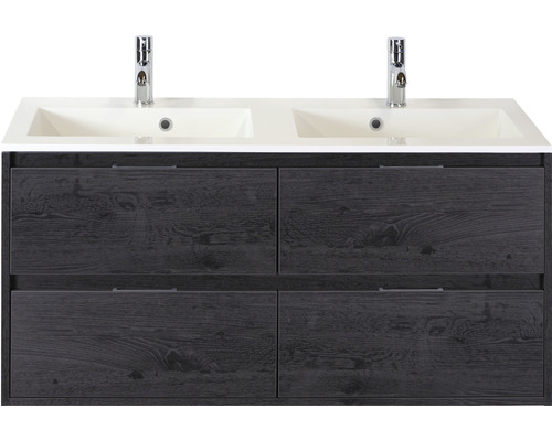 Set de meubles de salle de bains sanox Porto 120 cm black oak 2 pièces meuble bas avec lavabo double en fonte minérale