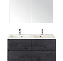 Waschtisch mit zwei Waschbecken, Unterschrank und Spiegelschrank