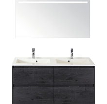 Badmöbel-Set sanox Porto 120 cm black oak 3-teilig Unterschrank inkl. Mineralgussdoppelwaschbecken und LED-Spiegel