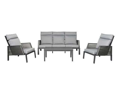 Gartenmöbelset mit Sofa, zwei Sesseln und Tisch