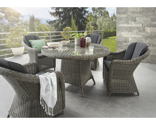 Ensemble de meubles de jardin Malaga Luna Group Vintage Destiny Polyrattan Aluminium 4 places 5 pièces gris