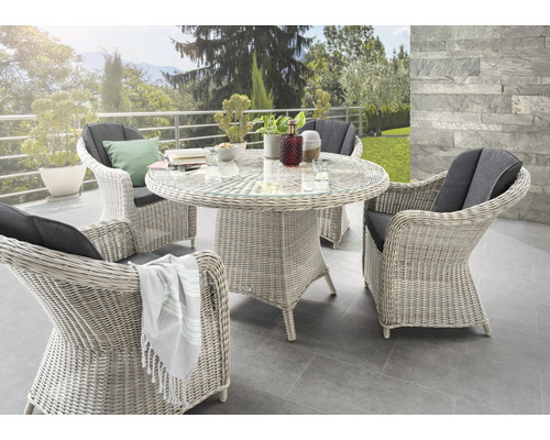 Ensemble de meubles de jardin Malaga Luna Group Vintage Destiny Polyrattan Aluminium 4 places 5 pièces blanc