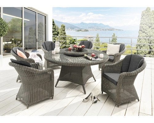 Ensemble de Meubles de Jardin Luna and Malaga Group Vintage Destiny Polyrattan Aluminium 6 Seater 7 Piece Grey