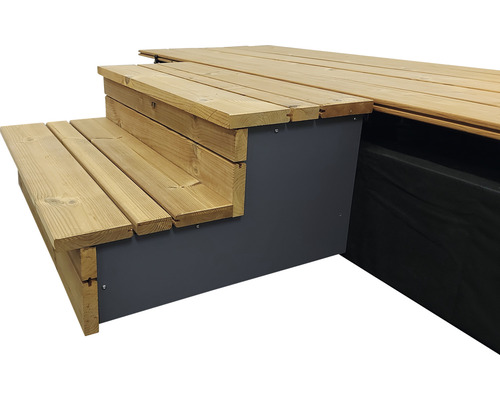 Revêtement latéral pour escalier modulaire pour lames, 2 niveaux plastique gris Terrasse en bois avec marches en bois