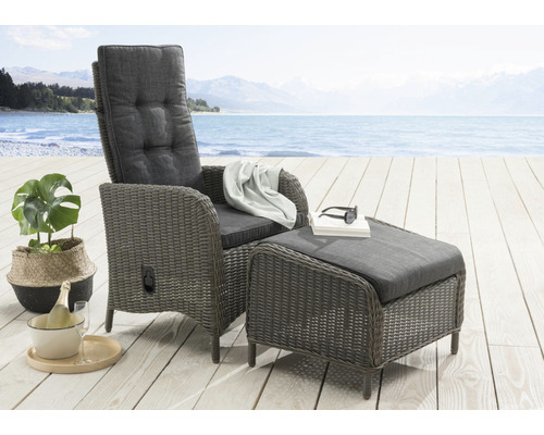 Balkonset Palma HL und Casa Fußhocker vintage Destiny Polyrattan Aluminium 1 Sitzer 2 teilig grau