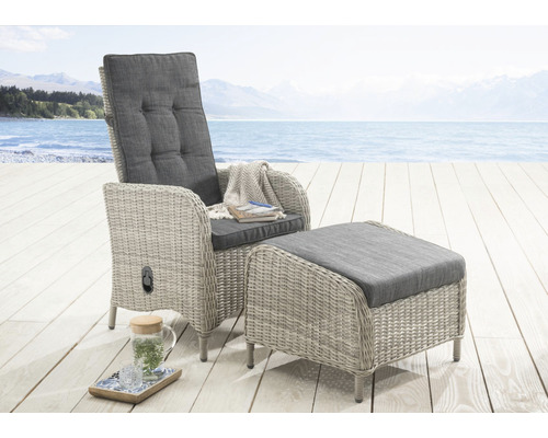 Balcon Set Palma HL et Casa Footstool vintagae Destiny Polyrattan Aluminium 1 siège 2 pièces blanc