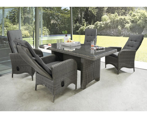 Ensemble de meubles de jardin Palma Luna Set vintage Destiny Polyrattan Aluminium 4 places 5 pièces gris