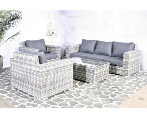 Ensemble lounge Newcastle SenS-Line garden furniture aluminium verre rotin synthétique 5 places 4 pièces gris