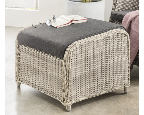 Repose-pieds Destiny CASA 66x58x48 cm, y compris rembourrage, vintage blanc Tabouret de jardin en rotin avec coussin et livre
