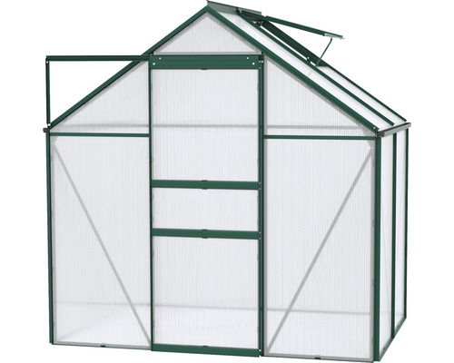 Serre avec porte et lucarne de toit ouvertes