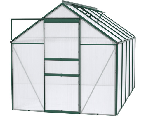 Serre avec porte ouverte et fenêtres de toit