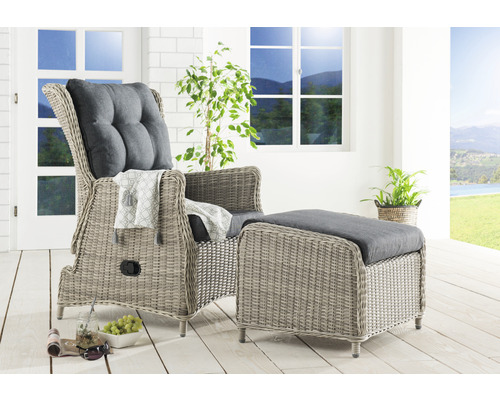 Ensemble de balcon Destiny CASA RELAX fauteuil + repose-pieds, rotin synthétique, vintage blanc Ensemble de balcon Destiny CASA RELAX fauteuil + repose-pieds, rotin synthétique, vintage blanc