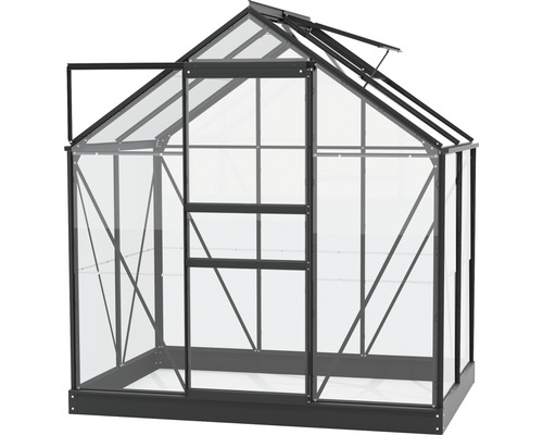 Serre avec porte et fenêtre de toit ouvertes