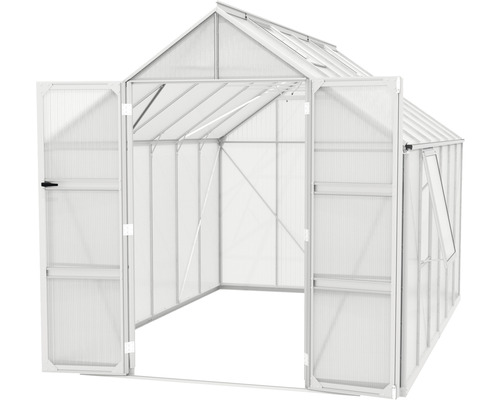 Serre avec portes et fenêtre ouvertes pour la culture de plantes