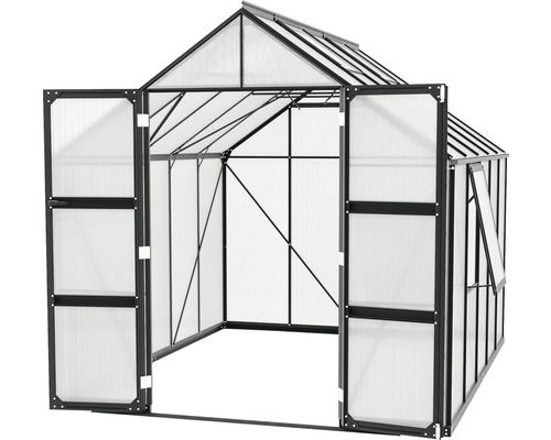 Serre avec portes et fenêtre ouvertes pour la culture de plantes