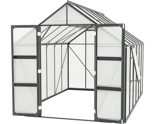 Gewächshaus mit geöffneten Türen und Fenster zum Anbau von Pflanzen