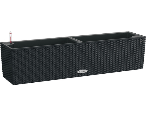 Blumenkasten Lechuza Balconera Cottage 80 schwarz inkl. Erdbewässerungssystem Schwarzer Pflanzkasten mit Bewässerungssystem und Rattan-Optik