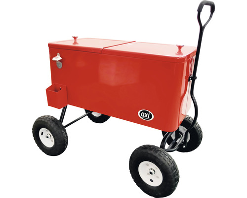Glacière rouge avec roues et ouvre-bouteille
