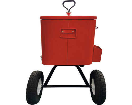 Glacière rouge avec poignée, roues et porte-gobelets