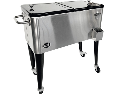 Glacière à boissons en acier inoxydable avec roulettes et ouvre-bouteille