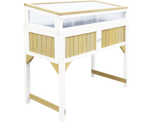 Plateau de culture en bois avec toit transparent et une porte