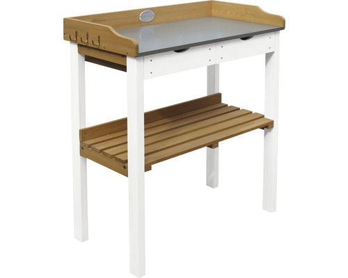 Table de jardin avec plan de travail, étagère et crochets