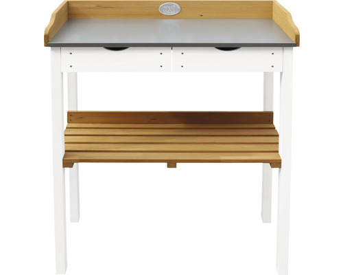 Table de jardin avec tiroirs et étagère