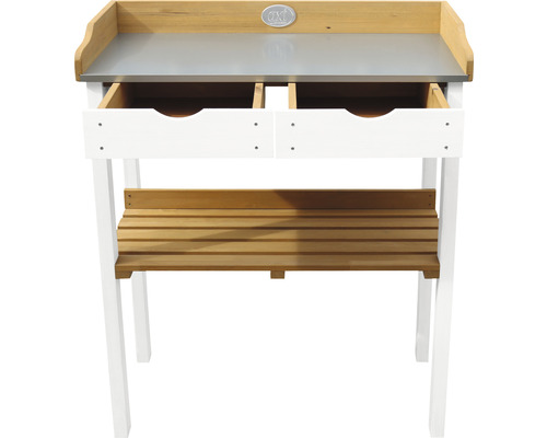 Table de jardin avec tiroirs et étagère