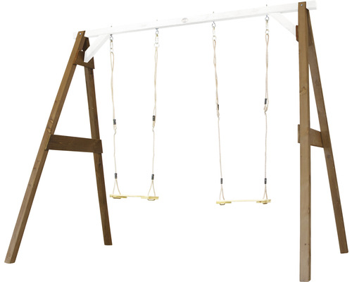 Portique en bois avec deux balançoires pour le jardin