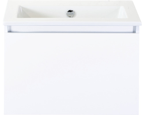 Badmöbel-Set Sanox Frozen Frontfarbe weiss hochglanz BxHxT 61 x 42 x 46 cm mit Keramikwaschtisch ohne Hahnloch