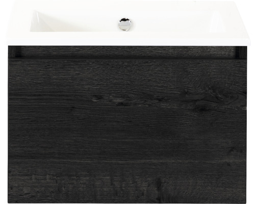 Ensemble de meubles de salle de bains Sanox Frozen couleur de façade black oak lxhxp 61 x 42 x 46 cm avec lavabo en céramique sans trou de robinetterie