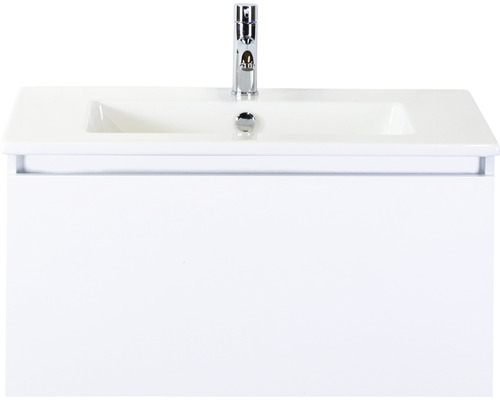 Ensemble de meubles de salle de bains Frozen 80 cm céramique lavabo 1 trou pour robinetterie meuble bas blanc haute brillance
