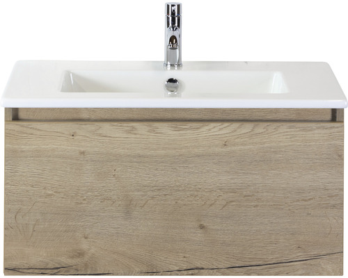 Lavabo avec meuble bas Sanox FROZEN lxhxp 81x42x46 cm couleur de façade chêne naturel 75734527