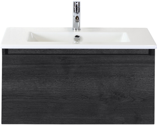 Ensemble de meubles de salle de bains Frozen 80 cm céramique lavabo 1 trou pour robinetterie meuble bas black oak