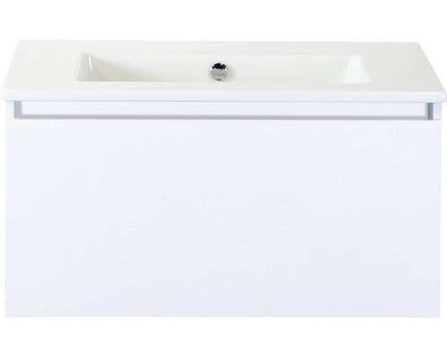 Ensemble de meubles de salle de bains Sanox Frozen couleur de façade blanc haute brillance lxhxp 81 x 42 x 46 cm avec lavabo en céramique sans trou de robinetterie