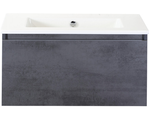 Ensemble de meubles de salle de bains Sanox Frozen couleur de façade anthracite béton lxhxp 81 x 42 x 46 cm avec lavabo en céramique sans trou de robinetterie