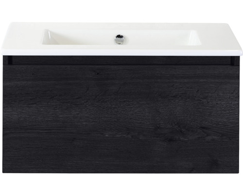 Ensemble de meubles de salle de bains Sanox Frozen couleur de façade black oak lxhxp 81 x 42 x 46 cm avec lavabo en céramique sans trou de robinetterie
