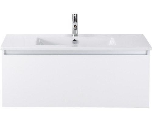 Ensemble de meubles de salle de bains Frozen 100 cm céramique lavabo 1 trou pour robinetterie meuble bas blanc haute brillance