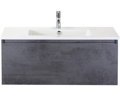 Ensemble de meubles de salle de bains Frozen 100 cm céramique lavabo 1 trou pour robinetterie meuble bas béton anthracite