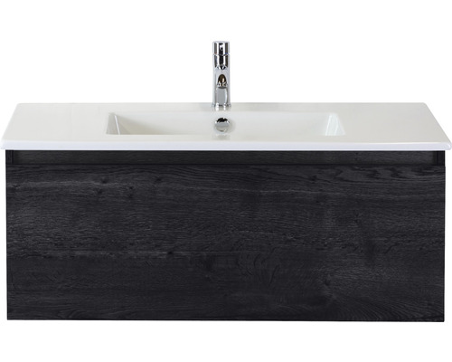 Ensemble de meubles de salle de bains Frozen 100 cm céramique lavabo 1 trou pour robinetterie meuble bas black oak