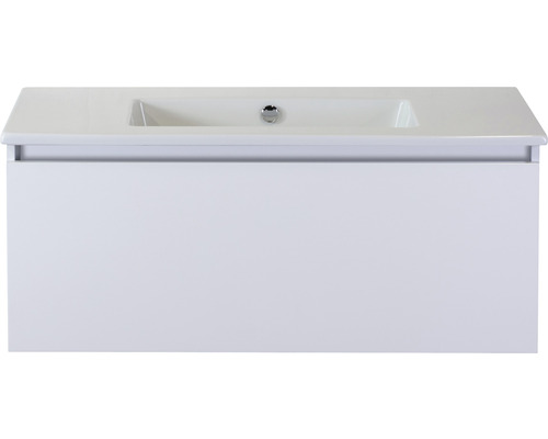 Ensemble de meubles de salle de bains Sanox Frozen couleur de façade blanc haute brillance lxhxp 101 x 42 x 46 cm avec lavabo en céramique sans trou de robinetterie