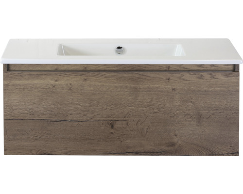 Ensemble de meubles de salle de bains Sanox Frozen couleur de façade tabacco lxhxp 101 x 42 x 46 cm avec lavabo en céramique sans trou de robinetterie