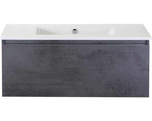 Ensemble de meubles de salle de bains Sanox Frozen couleur de façade anthracite béton lxhxp 101 x 42 x 46 cm avec lavabo en céramique sans trou de robinetterie