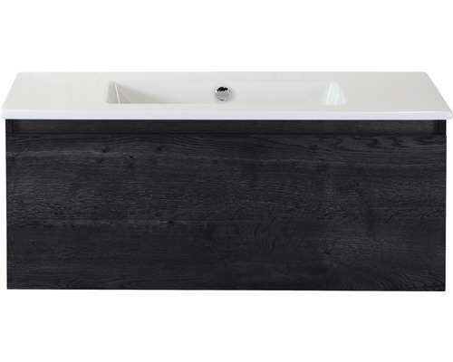 Ensemble de meubles de salle de bains Sanox Frozen couleur de façade black oak lxhxp 101 x 42 x 46 cm avec lavabo en céramique sans trou de robinetterie