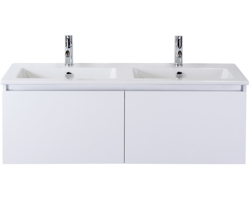 Ensemble de meubles de salle de bains Frozen 120 cm céramique lavabo 2 trous pour robinetterie meuble bas blanc haute brillance
