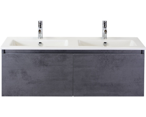Ensemble de meubles de salle de bains Frozen 120 cm céramique lavabo 2 trous pour robinetterie meuble bas béton anthracite